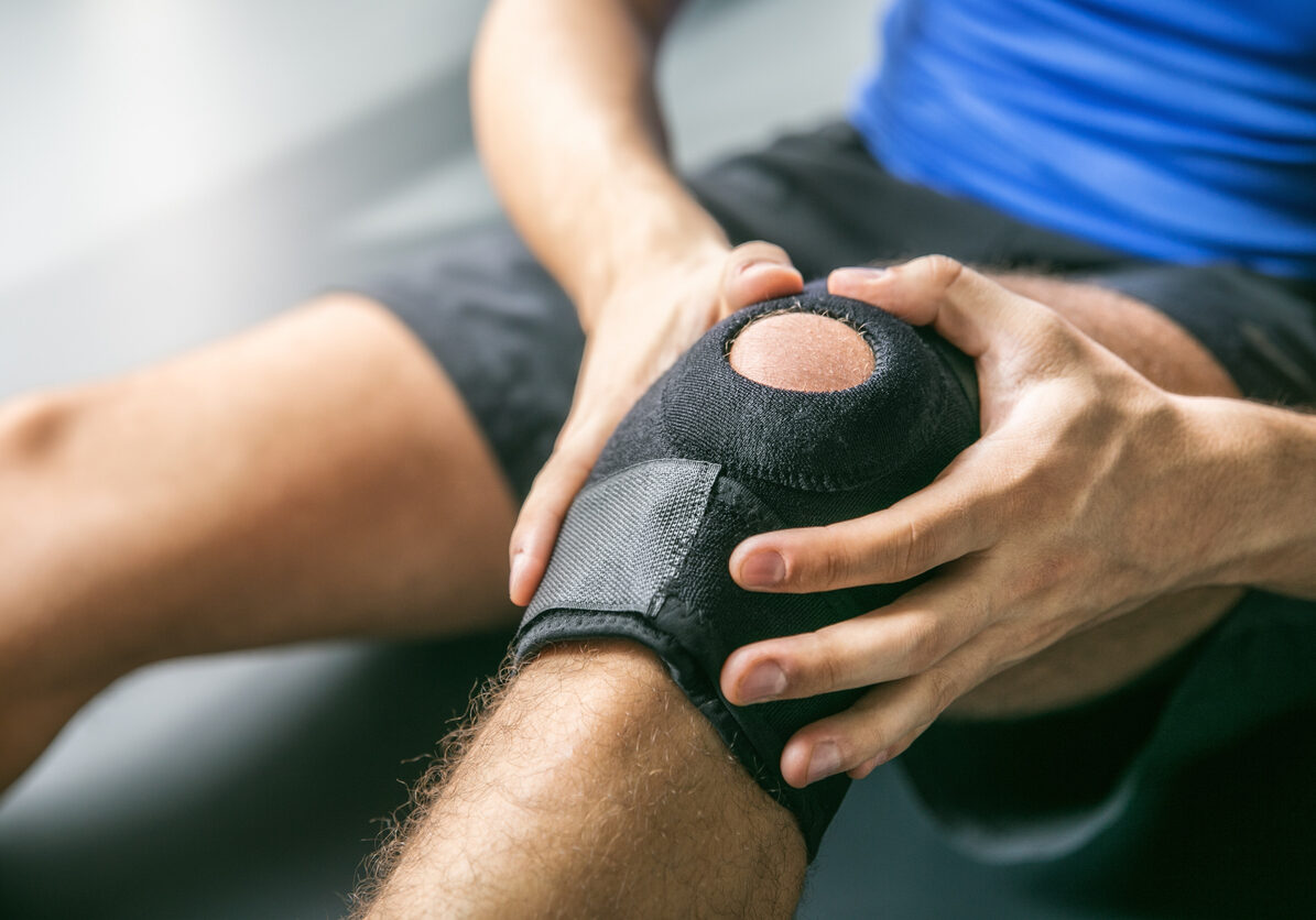 Joint pain, knee-joint, man, background